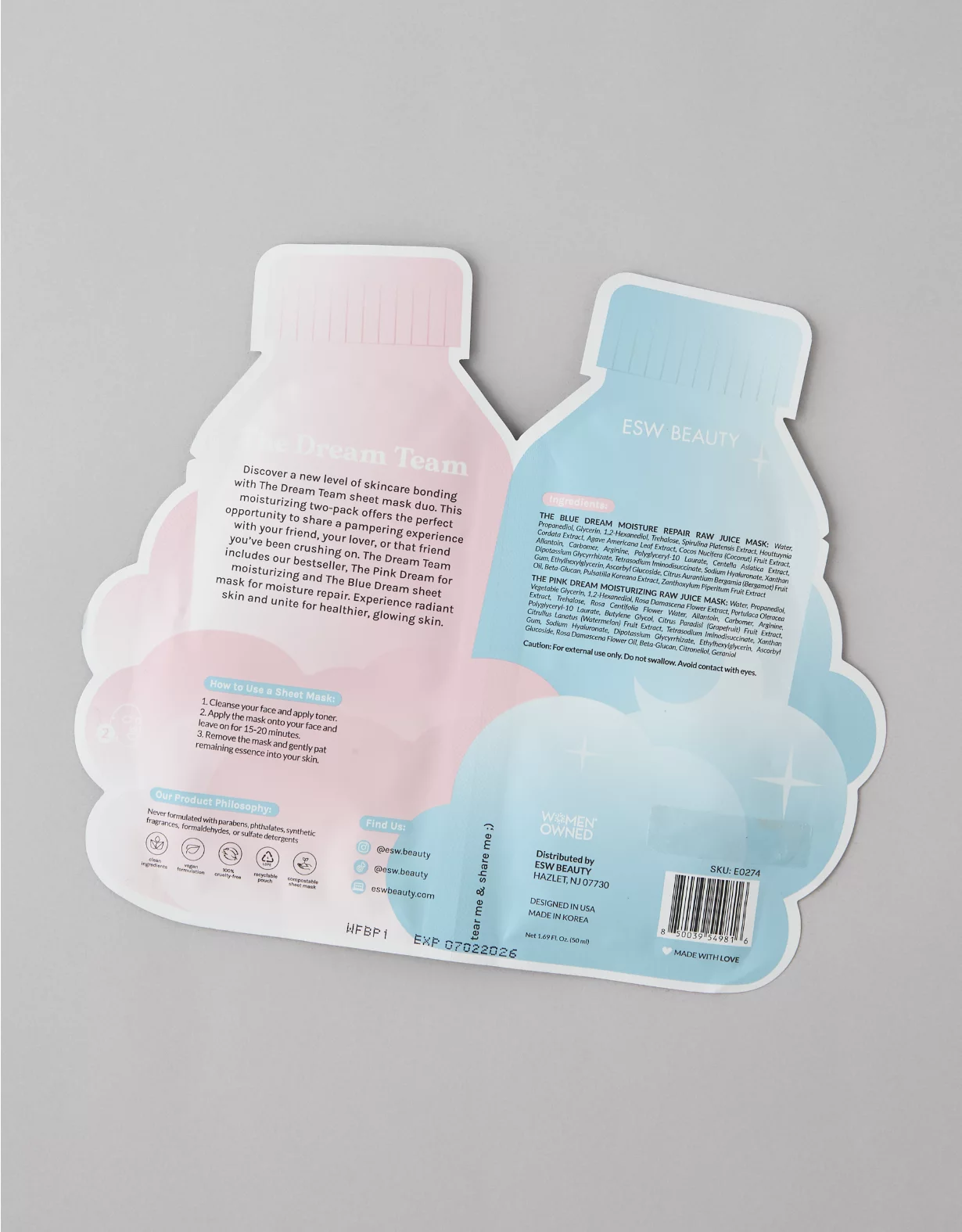 ESW Beauty Dream Team Sheet Mask Duo Pink 2 ESW Beauty Dream Team Sheet Mask Duo Pink - Image 2