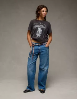 AE Ex-Boyfriend Rolling Stones Graphic T-Shirt Faded Black -American Eagle Fashion 1095 1630 094 os