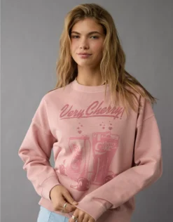 AE Valentine's Day Graphic Relaxed Crew Neck Sweatshirt Ballet Pink
