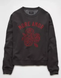 AE Valentine's Day Graphic Relaxed Crew Neck Sweatshirt Black -American Eagle Fashion 1098 2425 001 f