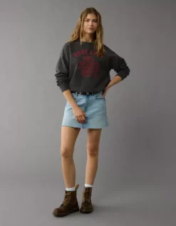 AE Valentine's Day Graphic Relaxed Crew Neck Sweatshirt Black -American Eagle Fashion 1098 2425 001 os