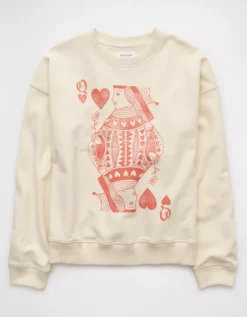 AE Valentine's Day Graphic Relaxed Crew Neck Sweatshirt Cream -American Eagle Fashion 1098 2427 106 f