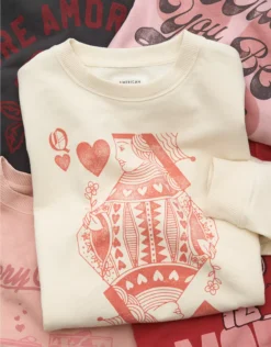 AE Valentine's Day Graphic Relaxed Crew Neck Sweatshirt Cream