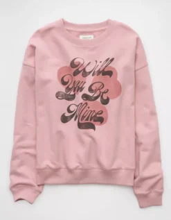 AE Valentine's Day Graphic Relaxed Crew Neck Sweatshirt Rose -American Eagle Fashion 1098 2427 639 f