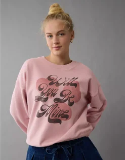 AE Valentine's Day Graphic Relaxed Crew Neck Sweatshirt Rose