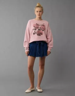 AE Valentine's Day Graphic Relaxed Crew Neck Sweatshirt Rose -American Eagle Fashion 1098 2427 639 os