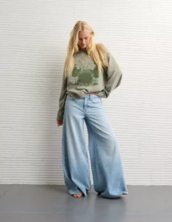 AE Halloween Graphic Sweatshirt Faded Olive -American Eagle Fashion 1098 2709 341 os