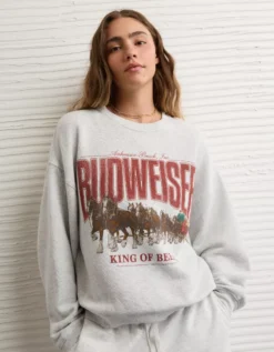 AE Budweiser Graphic Sweatshirt Heather Gray -American Eagle Fashion 1098 2847 006 os
