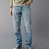 AE EasyFlex Patched Loose Jean Destroyed Light Wash