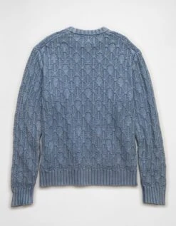 AE Fisherman Crew Neck Sweater Blue Powder -American Eagle Fashion 1142 2116 431 b