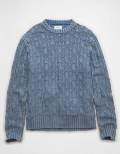 AE Fisherman Crew Neck Sweater Blue Powder -American Eagle Fashion 1142 2116 431 f