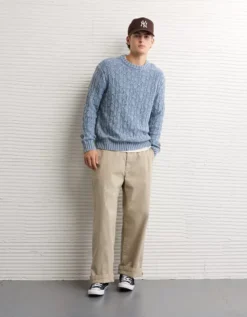 AE Fisherman Crew Neck Sweater Blue Powder -American Eagle Fashion 1142 2116 431 os