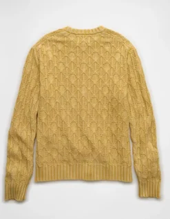 AE Fisherman Crew Neck Sweater Natural Yellow -American Eagle Fashion 1142 2116 716 b