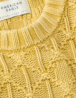 AE Fisherman Crew Neck Sweater Natural Yellow -American Eagle Fashion 1142 2116 716 d1