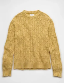 AE Fisherman Crew Neck Sweater Natural Yellow -American Eagle Fashion 1142 2116 716 f