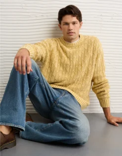 AE Fisherman Crew Neck Sweater Natural Yellow