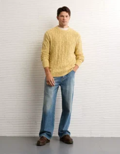 AE Fisherman Crew Neck Sweater Natural Yellow -American Eagle Fashion 1142 2116 716 os