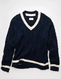 AE V-Neck Cricket Sweater Navy -American Eagle Fashion 1144 2045 410 f