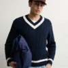 AE V-Neck Cricket Sweater Navy