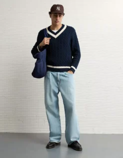 AE V-Neck Cricket Sweater Navy -American Eagle Fashion 1144 2045 410 os