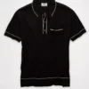 AE Weekend Tipped Sweater Polo Shirt Bold Black