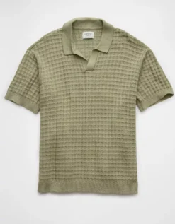 AE Weekend Sweater Polo Shirt Washed Olive -American Eagle Fashion 1148 1948 347 f