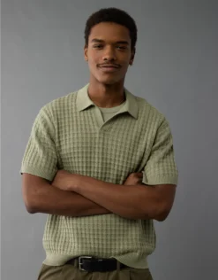 AE Weekend Sweater Polo Shirt Washed Olive