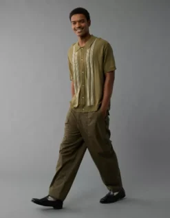 AE Weekend Button-Up Striped Sweater Polo Shirt Green -American Eagle Fashion 1148 1951 300 d2