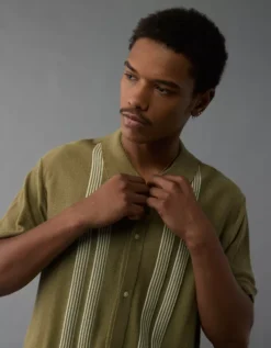 AE Weekend Button-Up Striped Sweater Polo Shirt Green -American Eagle Fashion 1148 1951 300 d3