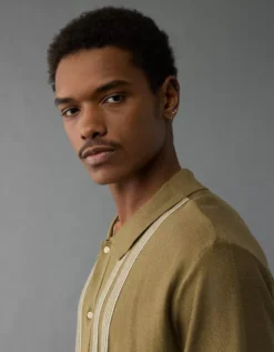 AE Weekend Button-Up Striped Sweater Polo Shirt Green -American Eagle Fashion 1148 1951 300 os