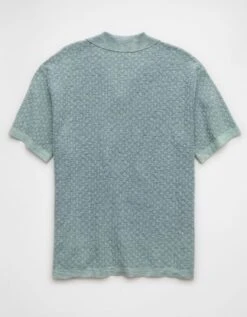 AE Weekend Jacquard Button-Up Sweater Polo Shirt Light Blue -American Eagle Fashion 1148 1991 401 b