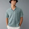AE Weekend Jacquard Button-Up Sweater Polo Shirt Light Blue