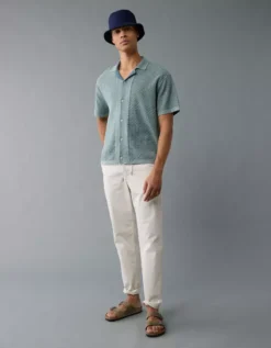 AE Weekend Jacquard Button-Up Sweater Polo Shirt Light Blue -American Eagle Fashion 1148 1991 401 os