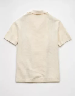 AE Weekend Striped Button-Up Sweater Polo Shirt Frosty Cream -American Eagle Fashion 1148 1994 102 b