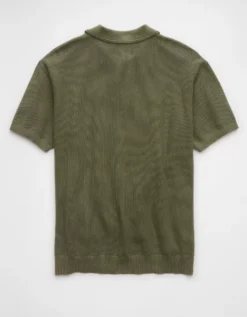 AE Weekend Washed Sweater Polo Shirt Olive -American Eagle Fashion 1148 2007 309 b
