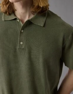 AE Weekend Washed Sweater Polo Shirt Olive -American Eagle Fashion 1148 2007 309 d2