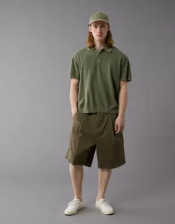 AE Weekend Washed Sweater Polo Shirt Olive -American Eagle Fashion 1148 2007 309 os