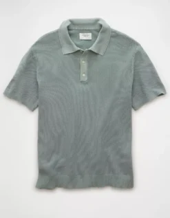 AE Weekend Washed Sweater Polo Shirt Jade -American Eagle Fashion 1148 2007 333 f