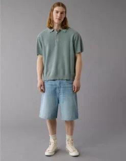 AE Weekend Washed Sweater Polo Shirt Jade