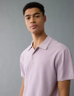 AE Weekend Washed Sweater Polo Shirt Lavender -American Eagle Fashion 1148 2007 580 d2