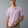 AE Weekend Washed Sweater Polo Shirt Lavender