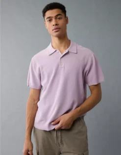 AE Weekend Washed Sweater Polo Shirt Lavender