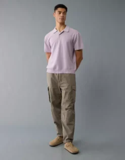 AE Weekend Washed Sweater Polo Shirt Lavender -American Eagle Fashion 1148 2007 580 os