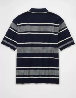 AE Weekend Jersey Striped Sweater Polo Shirt Deep Navy -American Eagle Fashion 1148 2009 487 b