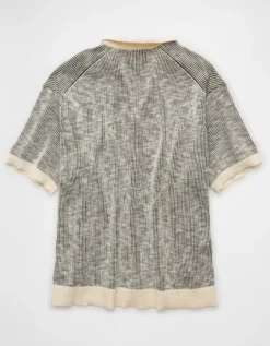 AE Weekend Striped Button-Up Sweater Polo Shirt Green -American Eagle Fashion 1148 2010 300 b