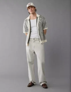 AE Weekend Striped Button-Up Sweater Polo Shirt Green -American Eagle Fashion 1148 2010 300 os