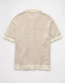 AE Weekend Striped Button-Up Sweater Polo Shirt Cream -American Eagle Fashion 1148 2011 106 b