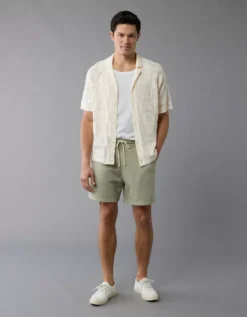 AE Weekend Textured Checkerboard Button-Up Sweater Polo Shirt Cream -American Eagle Fashion 1148 2018 106 os