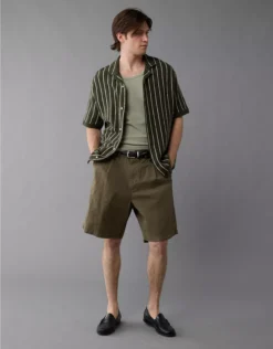 AE Weekend Pinstripe Button-Up Sweater Polo Shirt Green Alpine