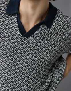 AE Weekend Printed Sweater Polo Shirt Blue -American Eagle Fashion 1148 2020 400 d2